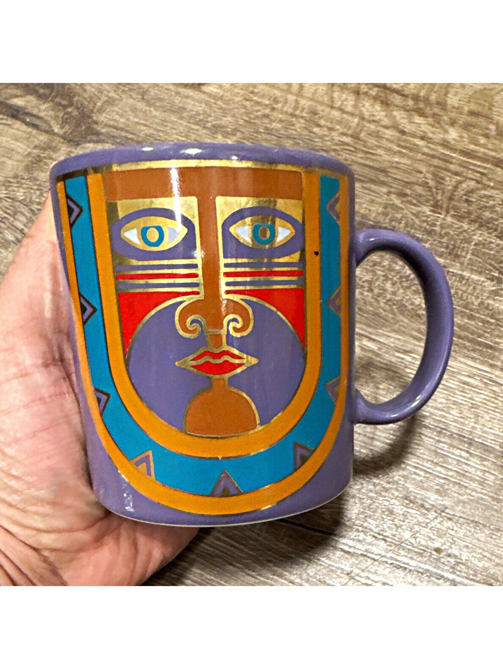 Laurel Burch Face Paintings Mug Purple Gold Tribal Face Vintage Mug